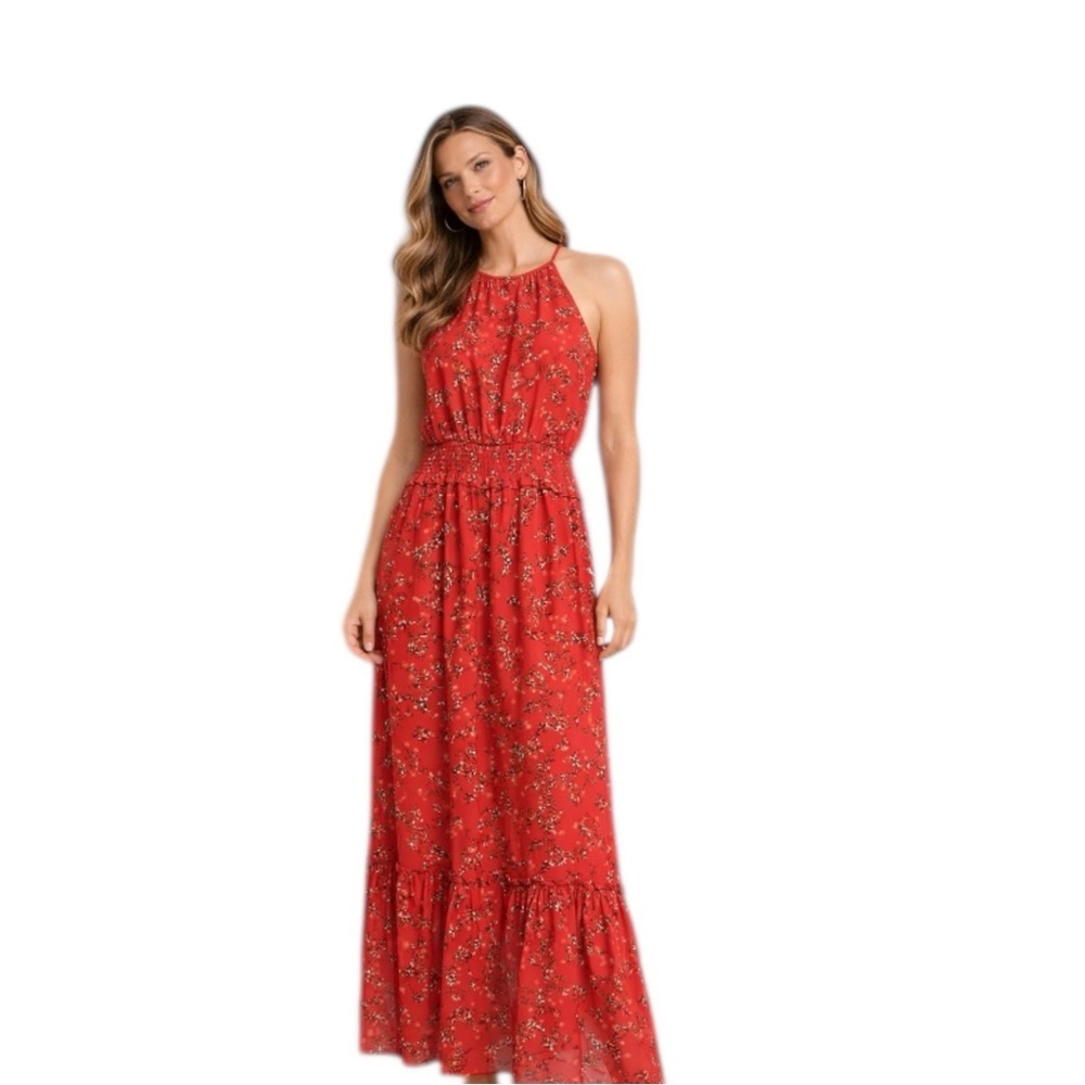 Lost + Wander Red Floral Maxi Dress Size S Ruffle Boho Summer Flow
